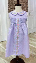 Girls Smocked Lavender Floral Embroidered Girls Dress