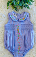 Girls Smocked Lavender Floral Baby Romper