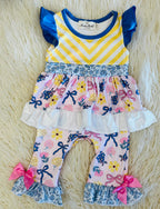 Girls Sunny Striped Floral Ruffle Romper