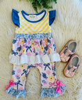 Girls Sunny Striped Floral Ruffle Romper