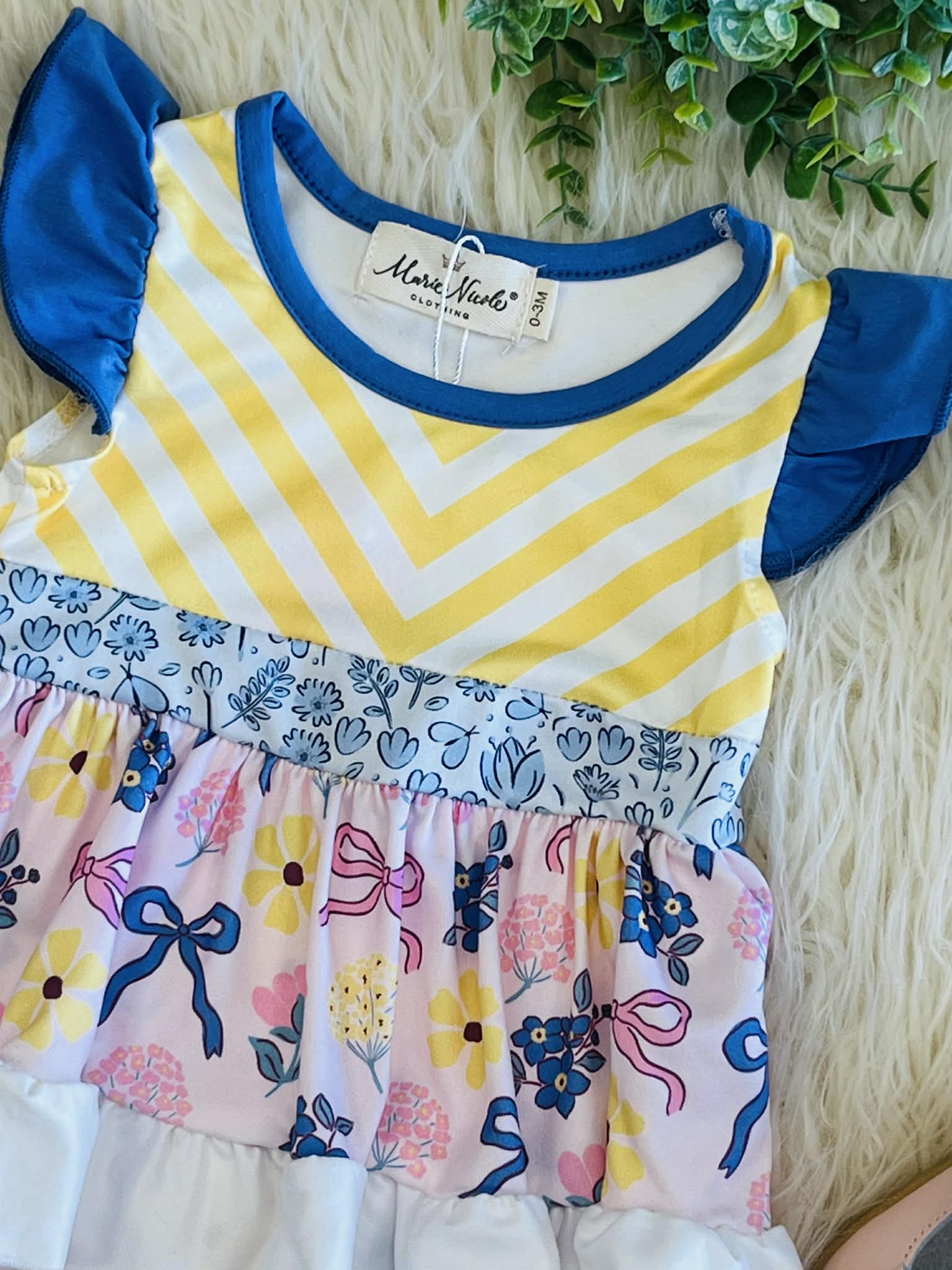 Girls Sunny Striped Floral Ruffle Romper