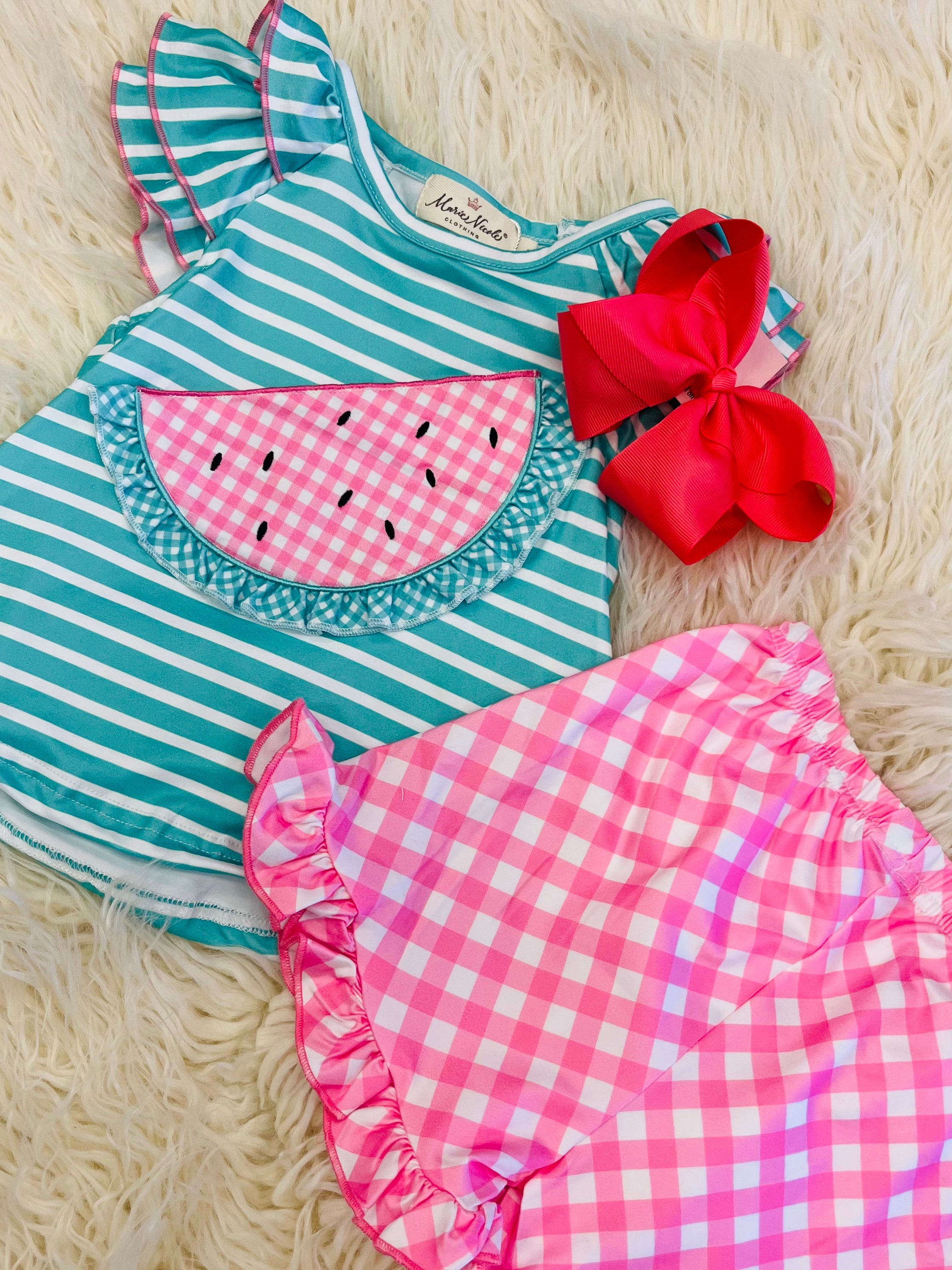 Girls Watermelon Gingham Ruffle outfit