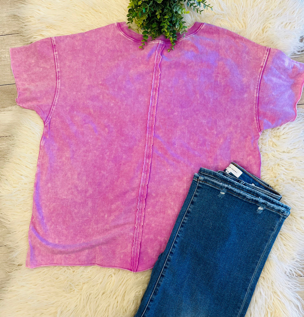 Women’s Zenana Bright Mauve Acid-Wash Top Basic