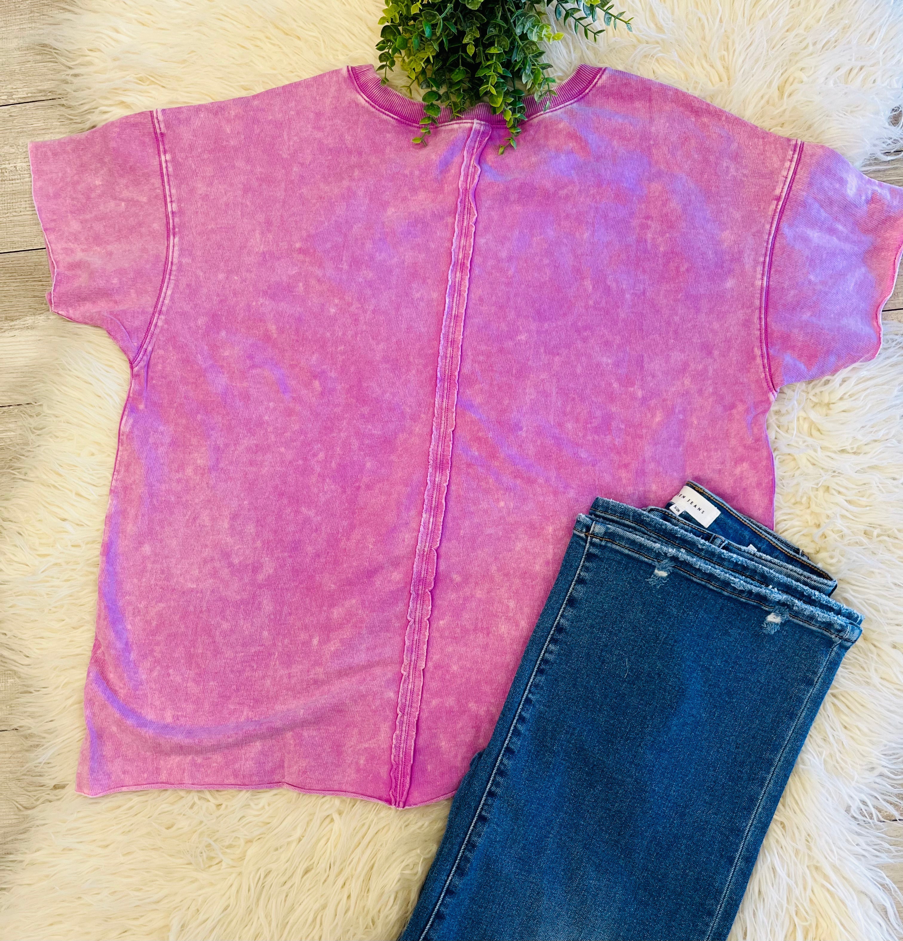 Women’s Zenana Bright Mauve Acid-Wash Top Basic