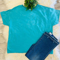 Turquoise Acid Wash Basic Top Women's