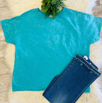 Turquoise Acid Wash Basic Top Women's