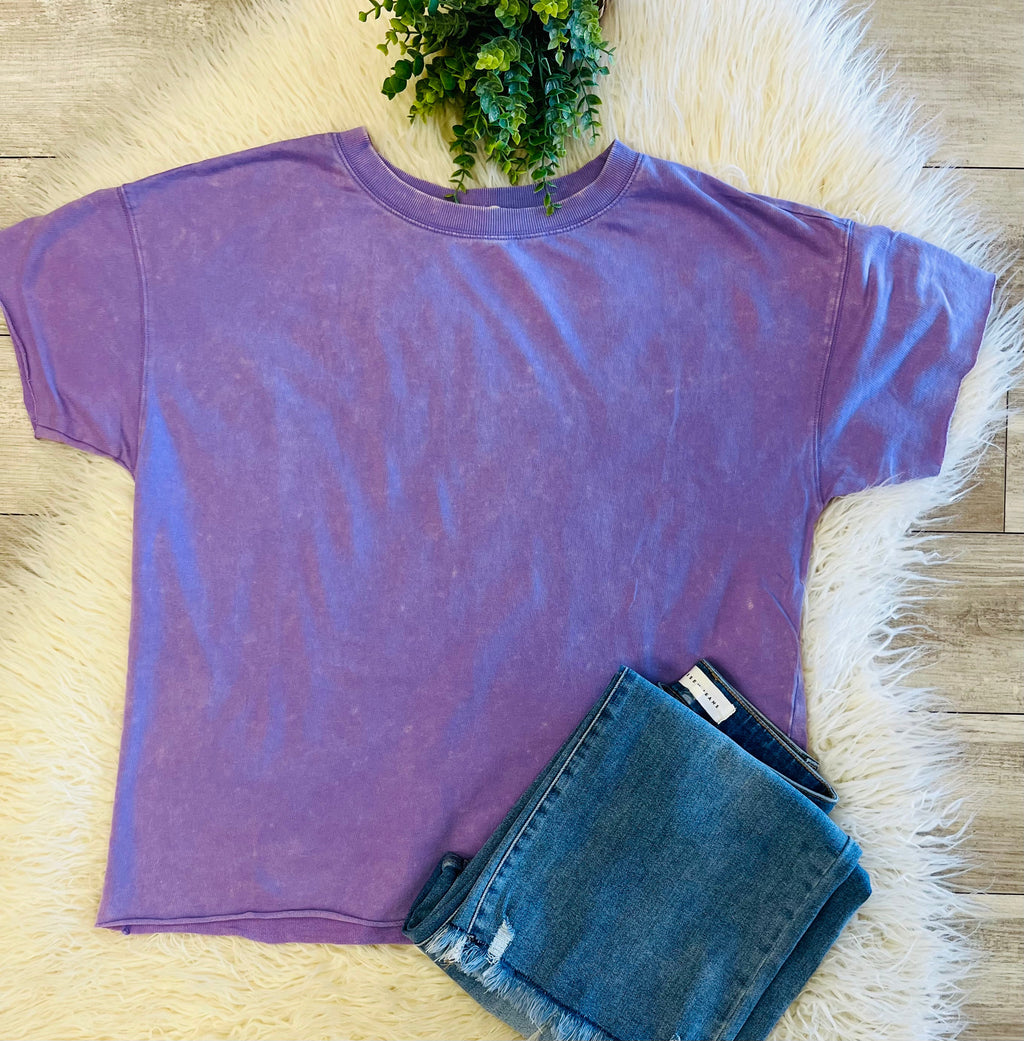 Women’s Zenana Lavender Acid-wash Top Basic