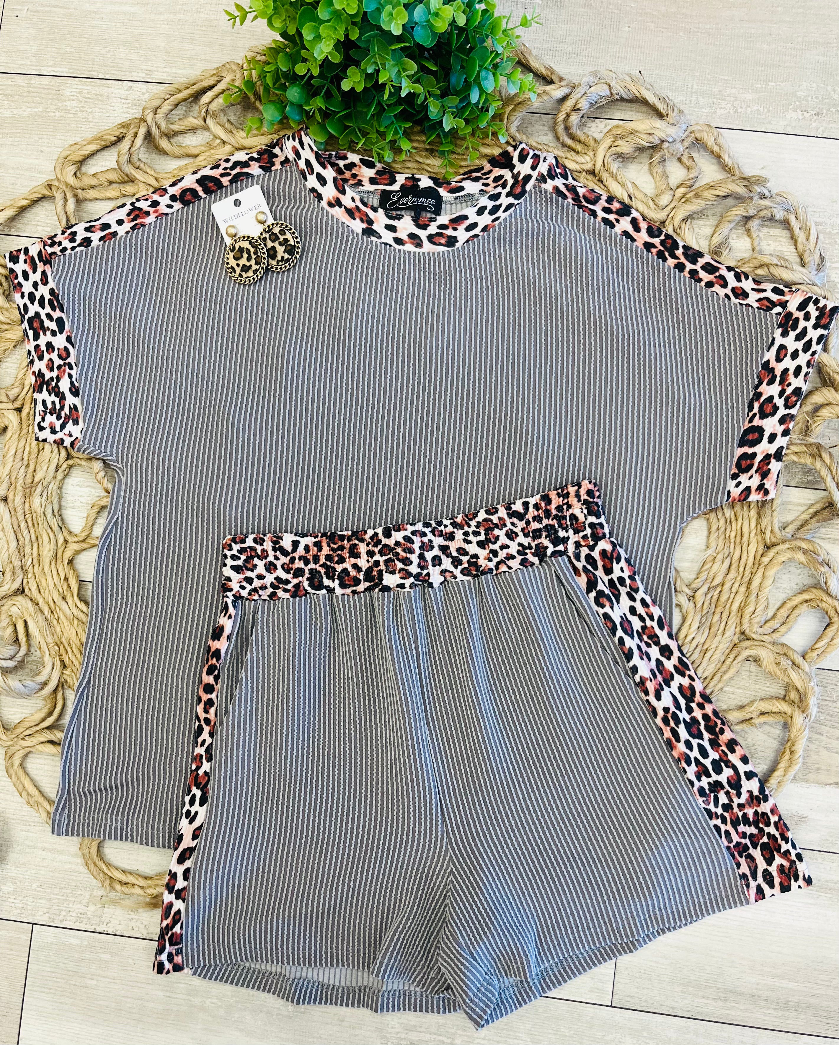 Women’s Cheetah Ribbed Short Set