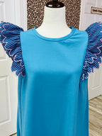 Women’s Umgee Blue & Pink Ruffle Sleeve Dress