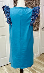 Women’s Umgee Blue & Pink Ruffle Sleeve Dress