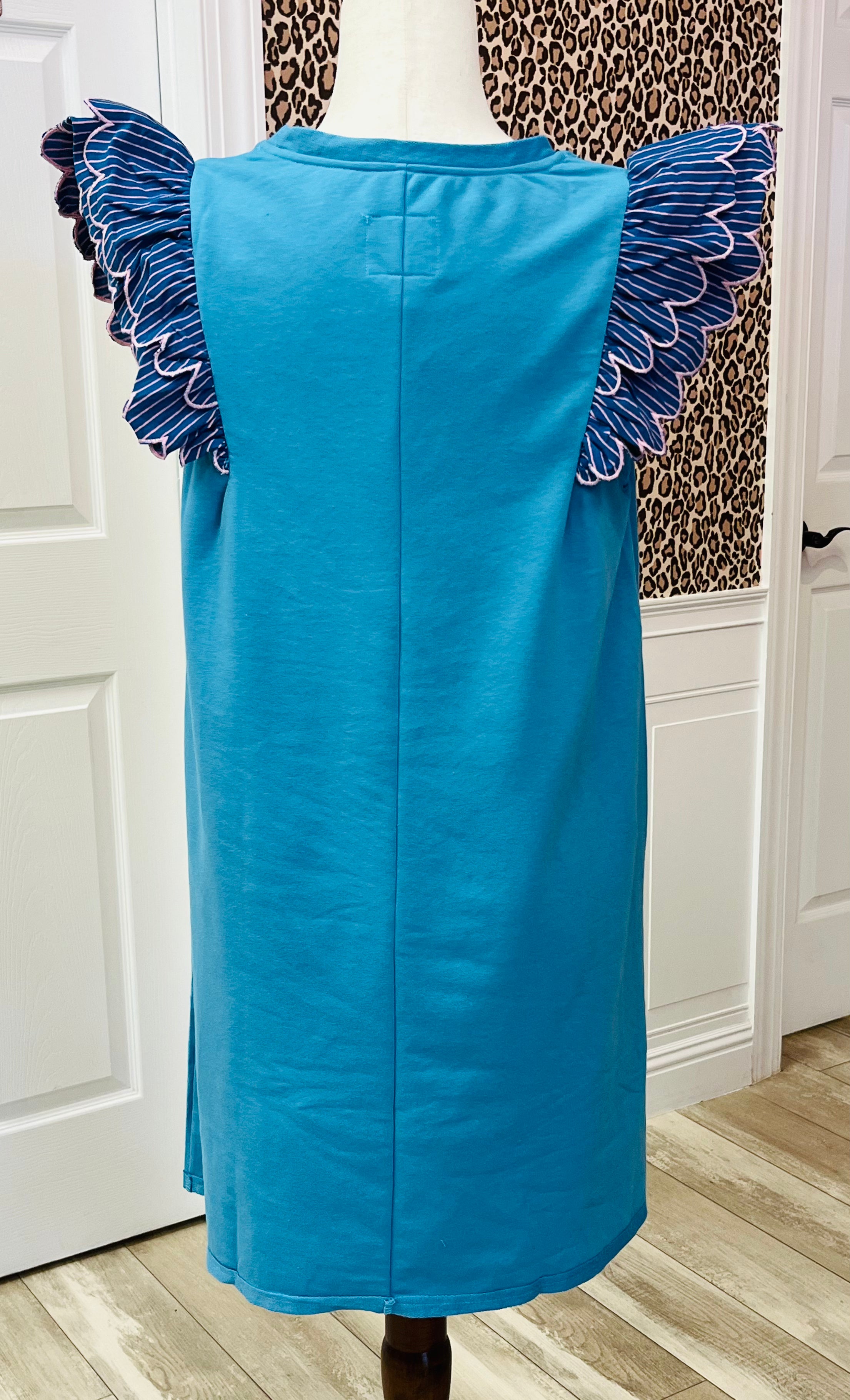 Women’s Umgee Blue & Pink Ruffle Sleeve Dress