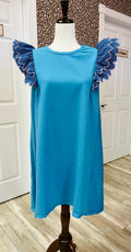 Women’s Umgee Blue & Pink Ruffle Sleeve Dress