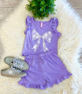 Girls Lavender Bow Detail Short Outfit