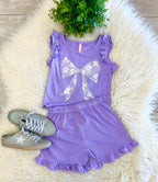 Girls Lavender Bow Detail Short Outfit