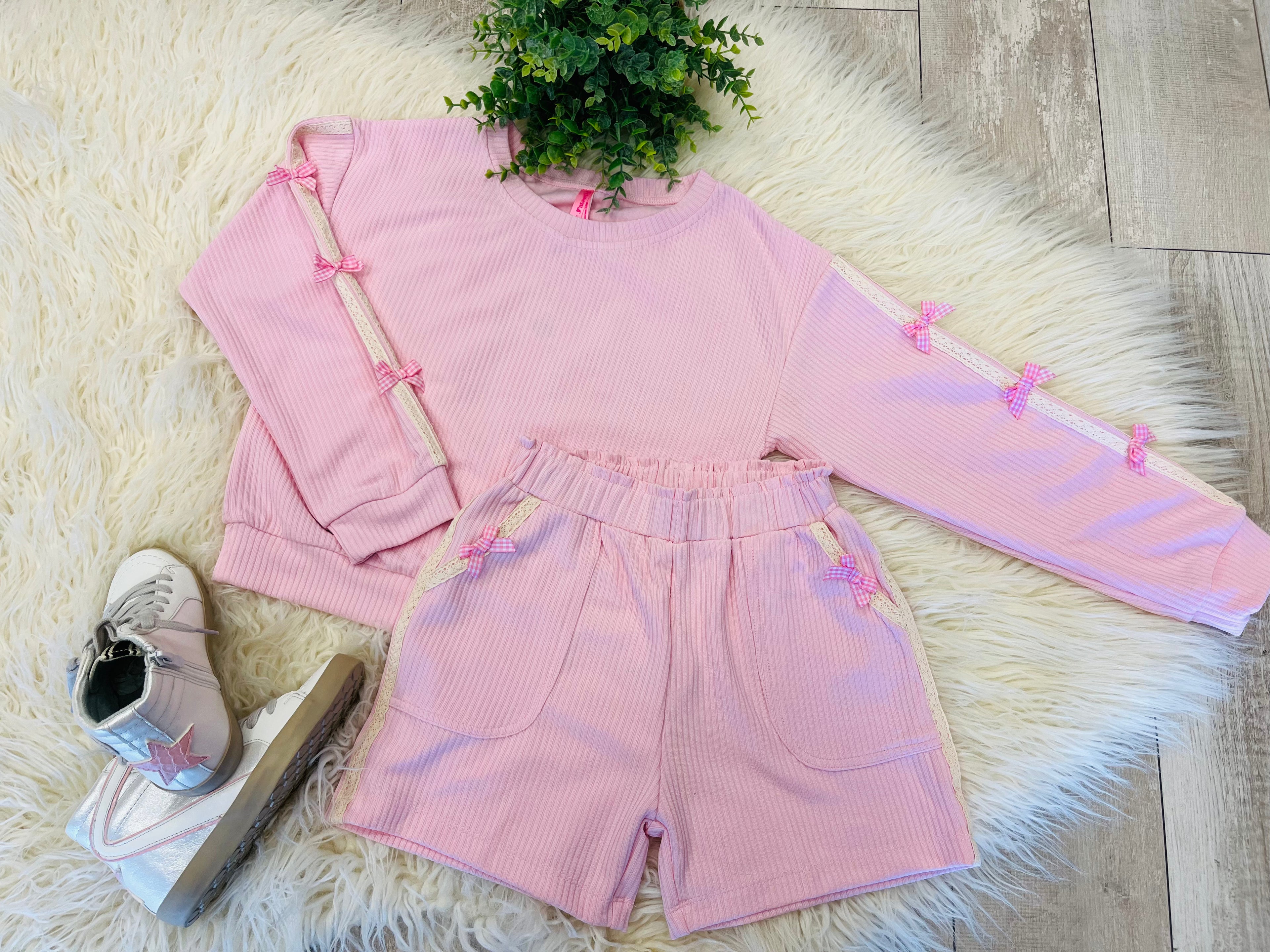 Girls Ribbed Bow Short Set