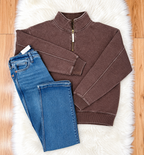 Women’s Zenana Mocha Acid Wash Quarter Zip Pullover True to Size