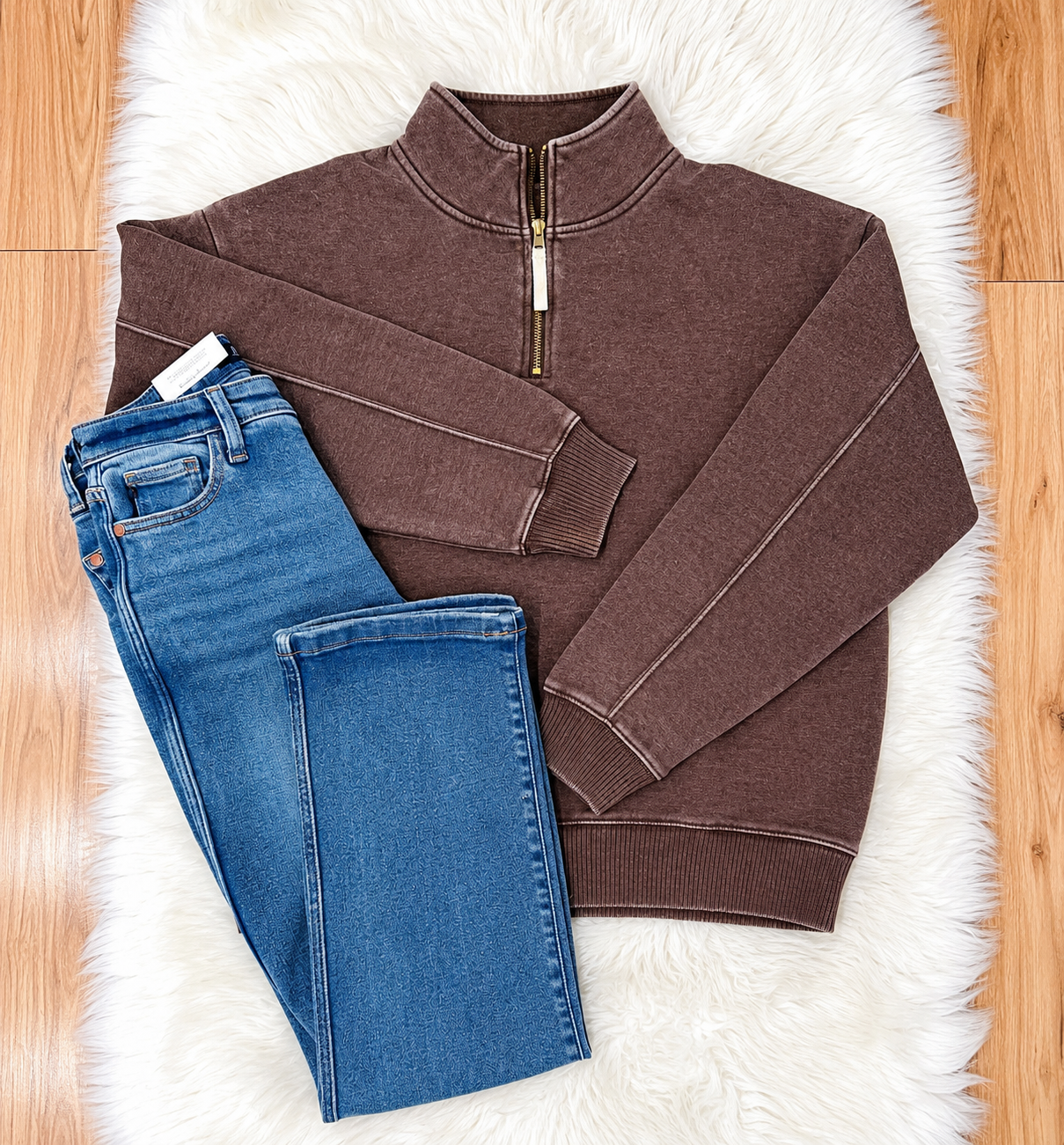 Women’s Zenana Mocha Acid Wash Quarter Zip Pullover True to Size