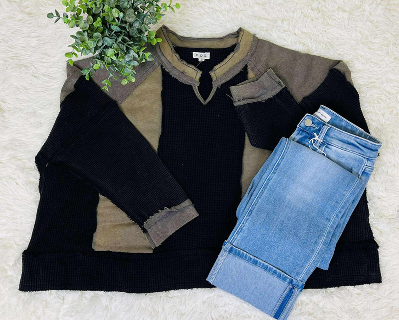 POL Black Mixed Media Oversized Top