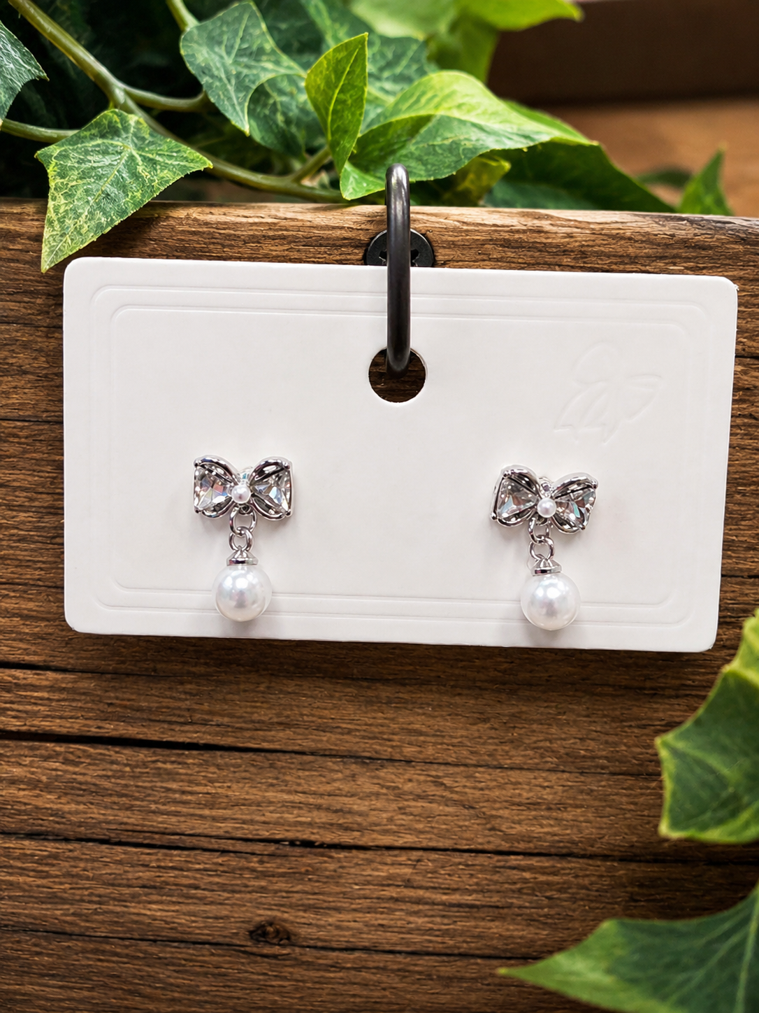 Pearl Bow Charm Earrings