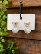 Large Bow Pearl Drop Earrings