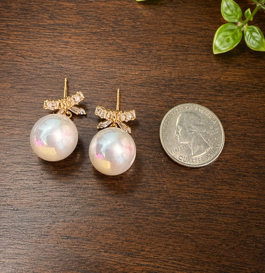 Large Bow Pearl Drop Earrings
