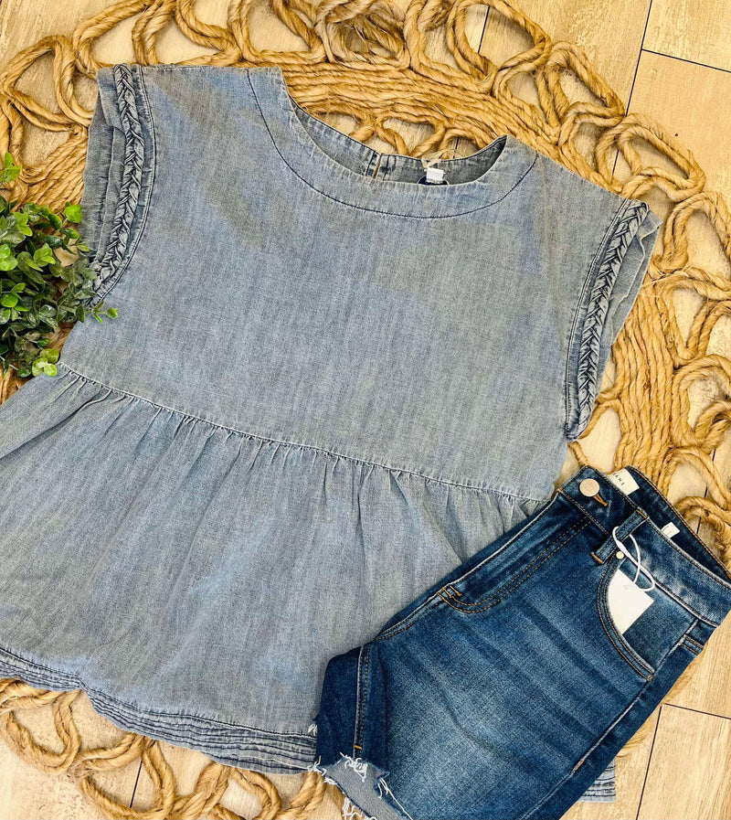 Denim Top with Braided Sleeves