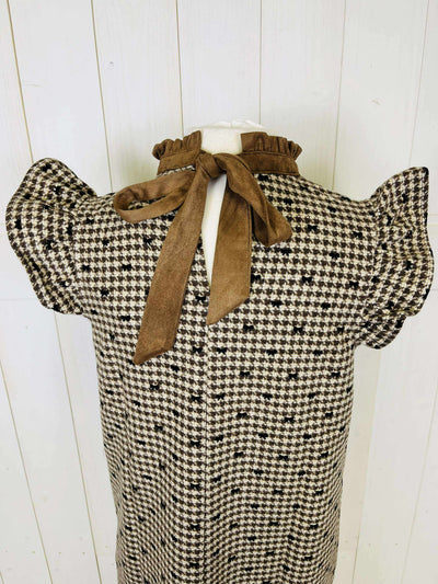VOY Brown Houndstooth Bow Print Dress