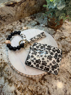Wristlet ID Badge Pouch Keychain Black/White Paw Print