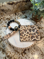 Wristlet ID Badge Pouch Keychain Cheetah Print