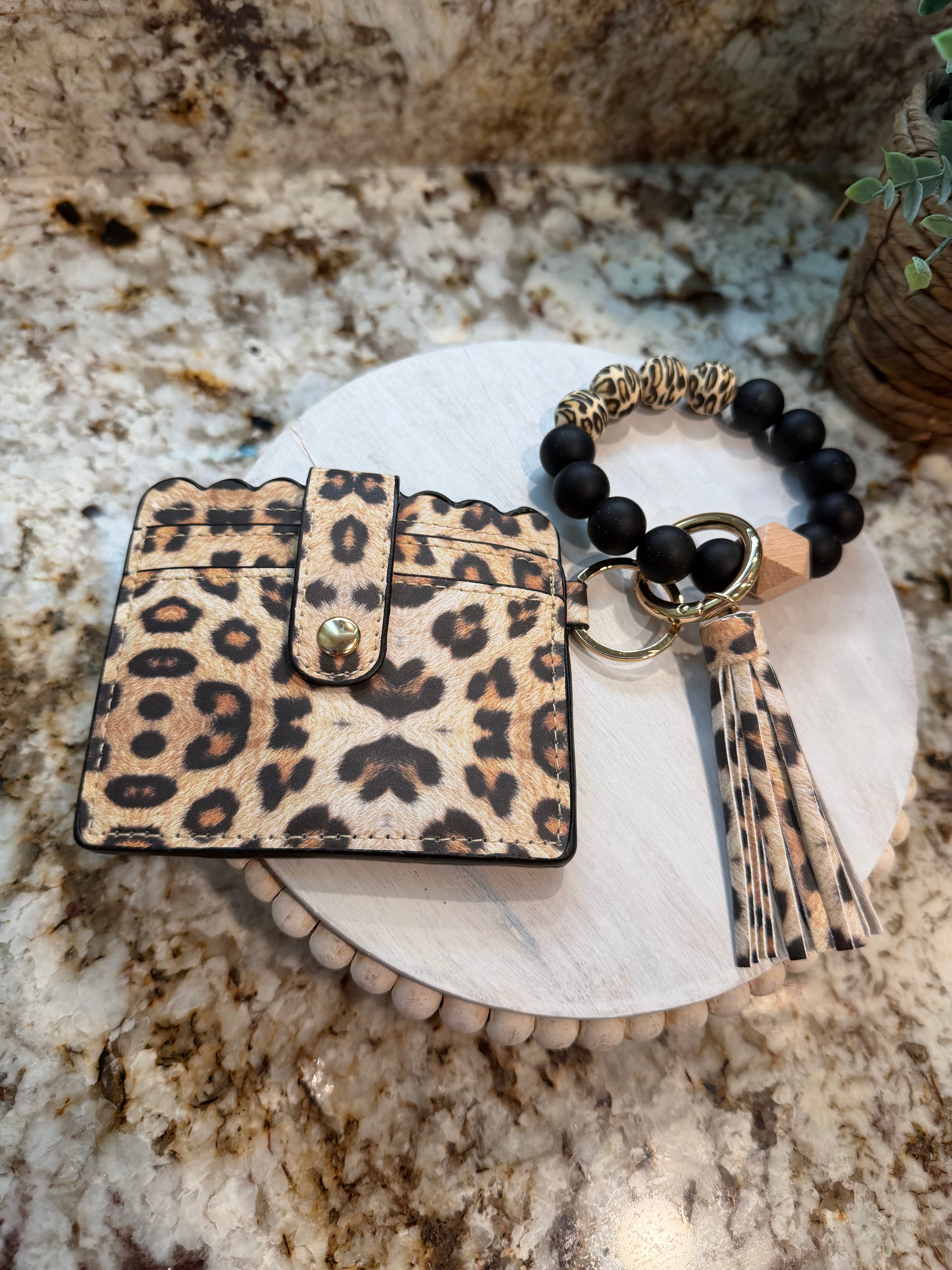 Wristlet ID Badge Pouch Keychain Cheetah Print