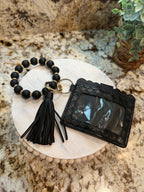 Wristlet ID Badge Pouch Keychain Black