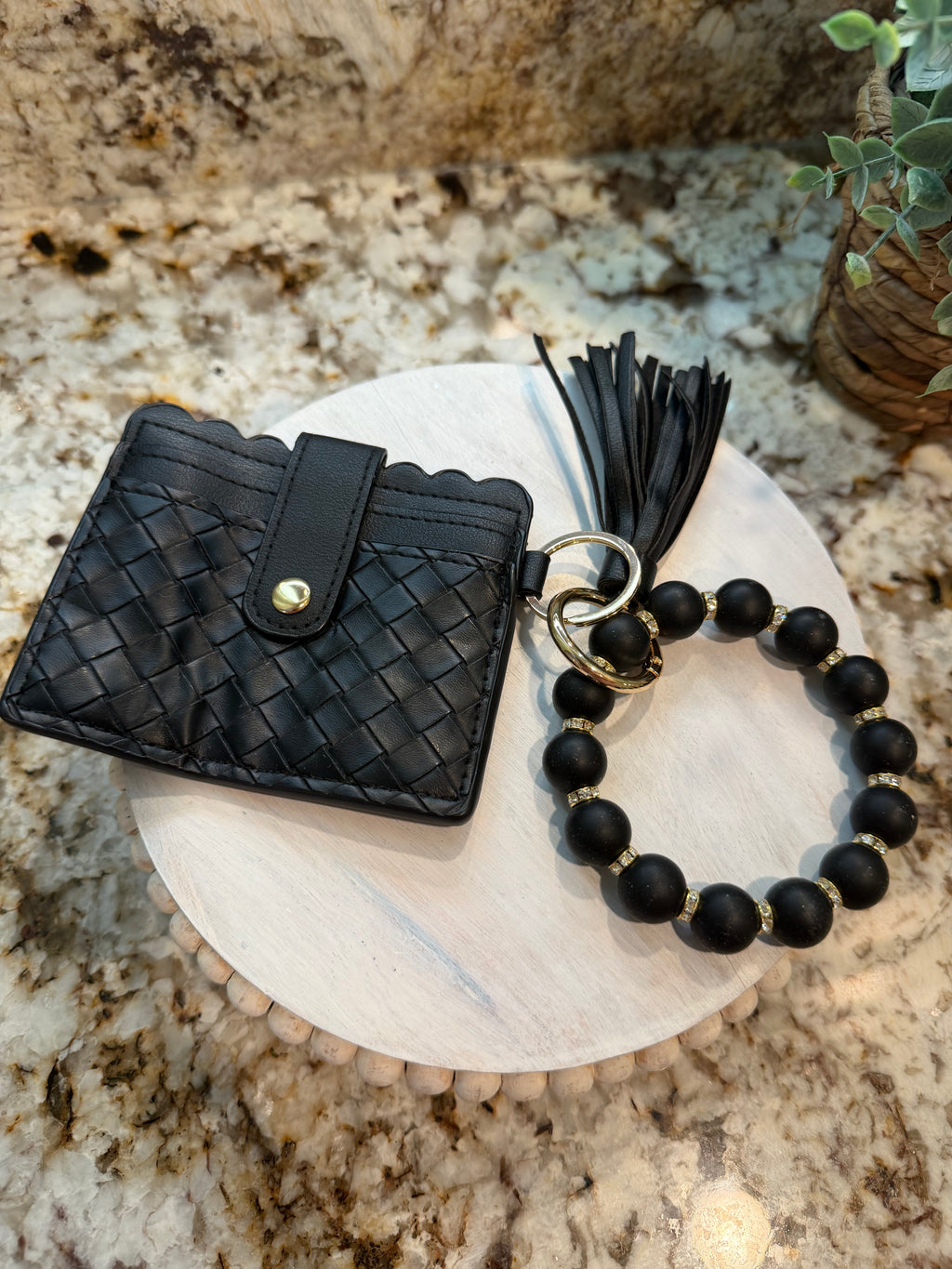 Wristlet ID Badge Pouch Keychain Black