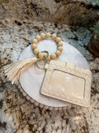 Wristlet ID Badge Pouch Keychain Cream