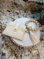 Wristlet ID Badge Pouch Keychain Cream