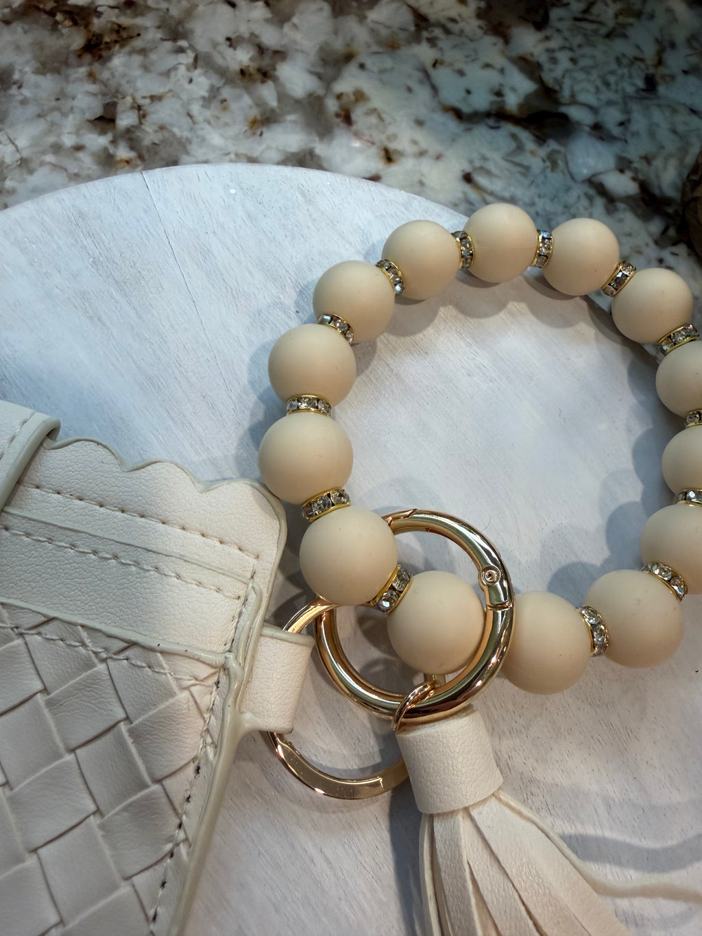 Wristlet ID Badge Pouch Keychain Cream