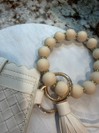 Wristlet ID Badge Pouch Keychain Cream