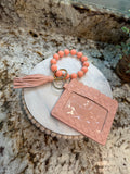 Wristlet ID Badge Pouch Keychain Peach