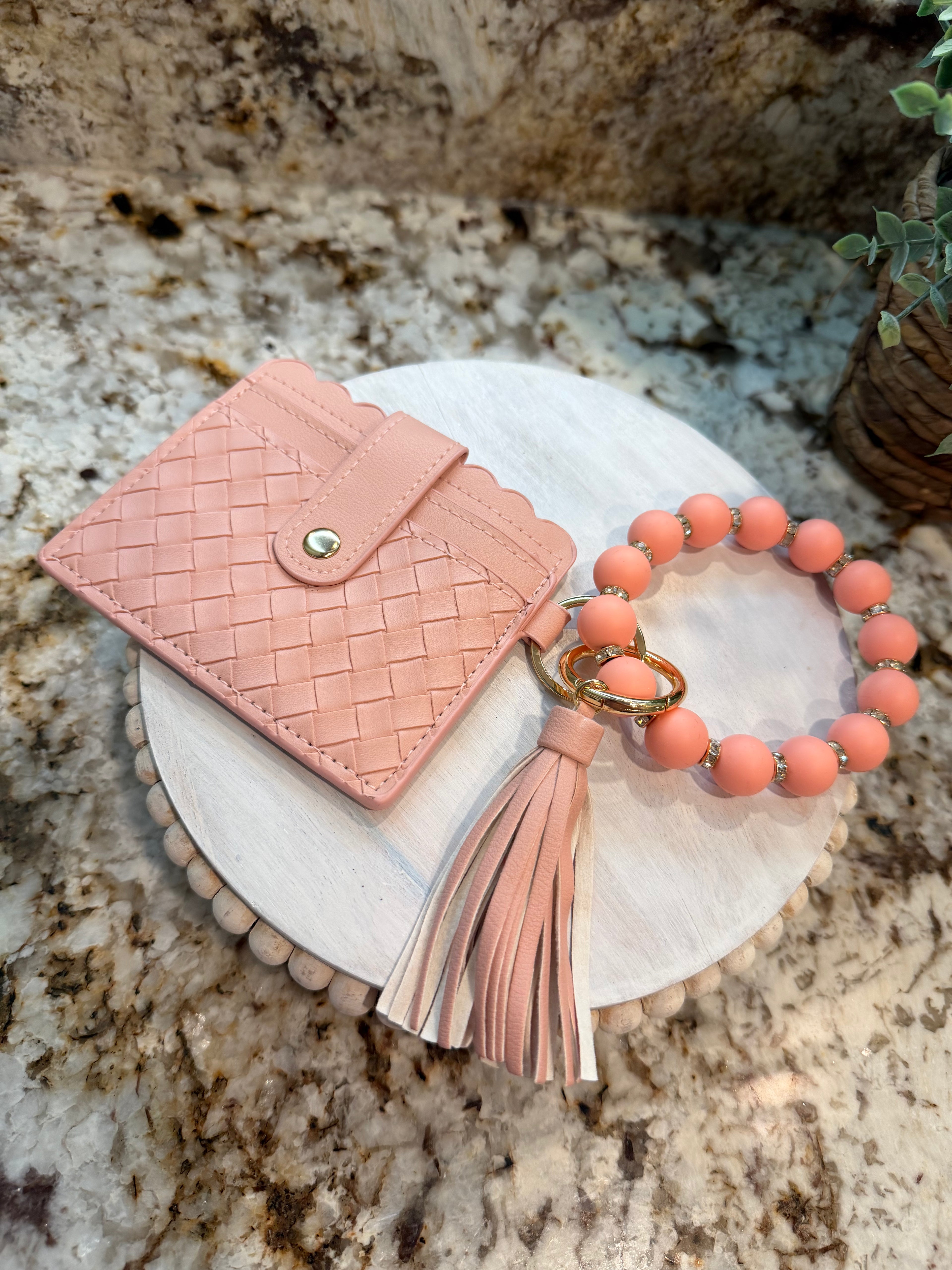 Wristlet ID Badge Pouch Keychain Peach