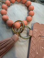 Wristlet ID Badge Pouch Keychain Peach