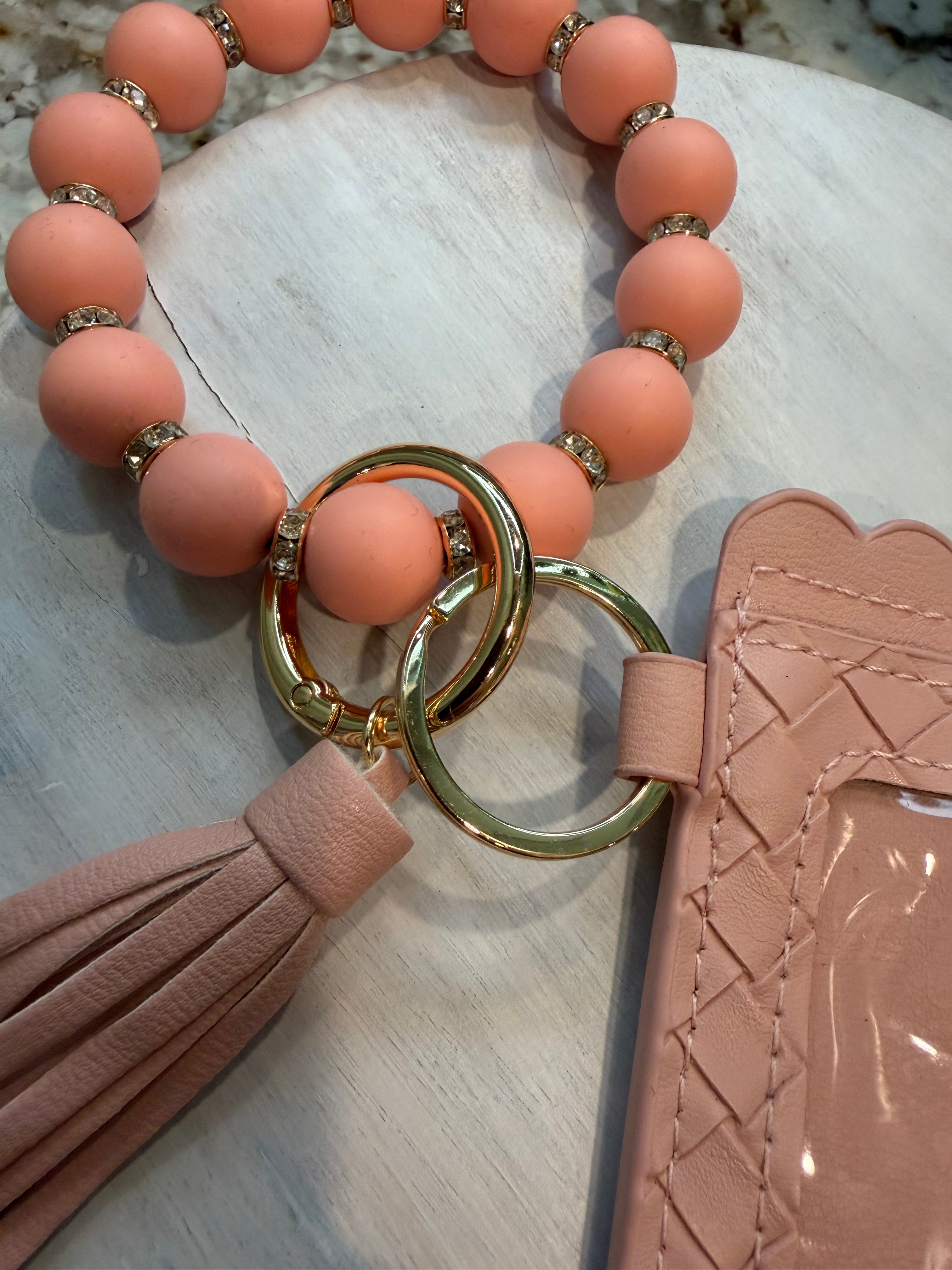 Wristlet ID Badge Pouch Keychain Peach