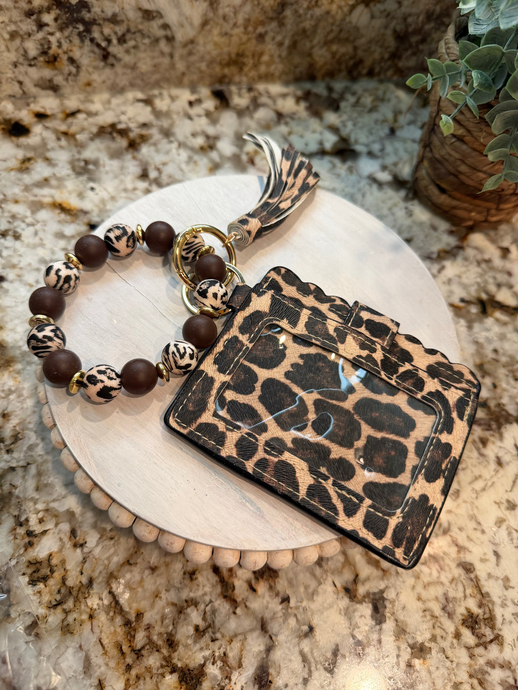 Wristlet ID Badge Pouch Keychain Cheetah