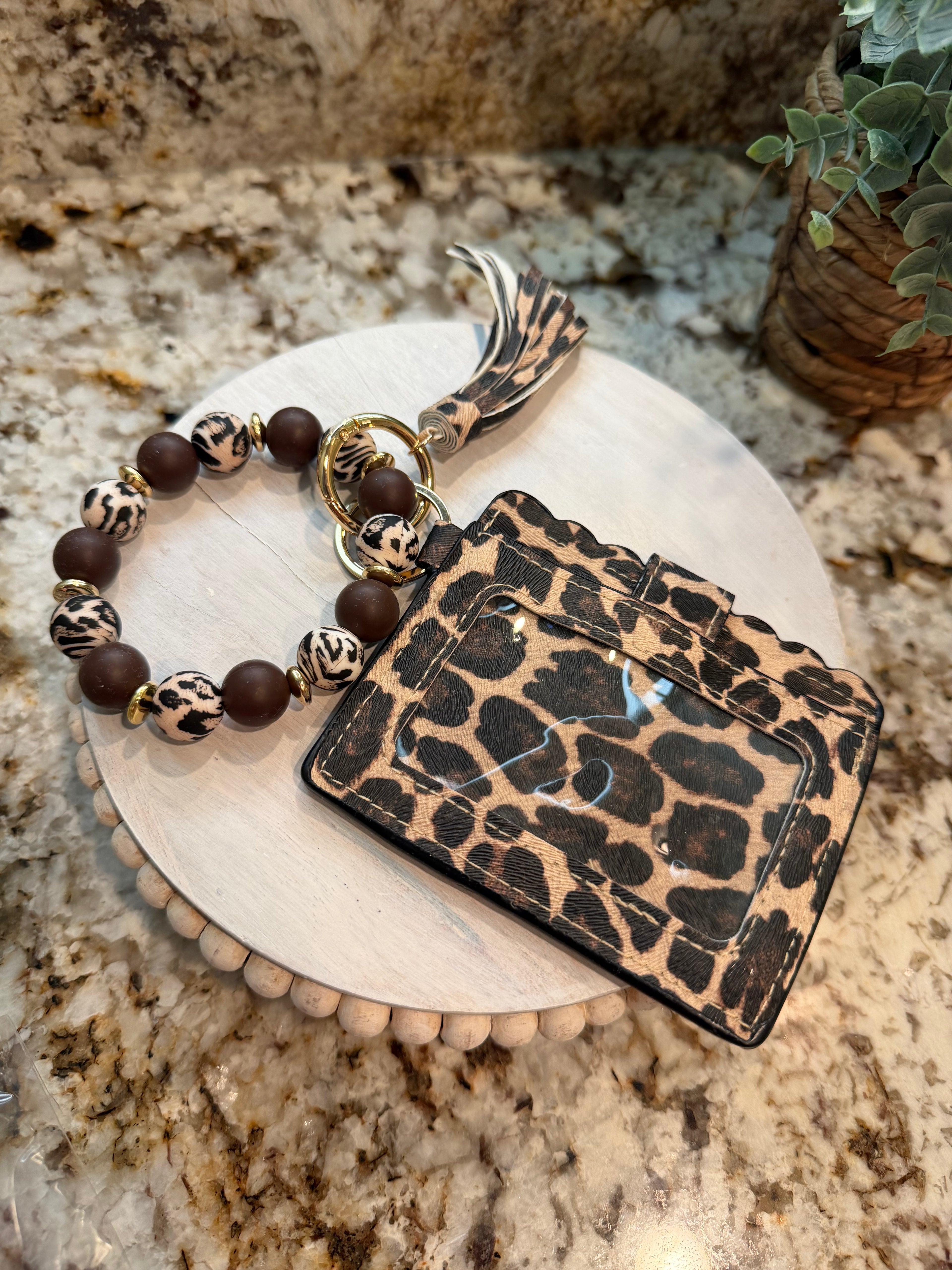 Wristlet ID Badge Pouch Keychain Cheetah