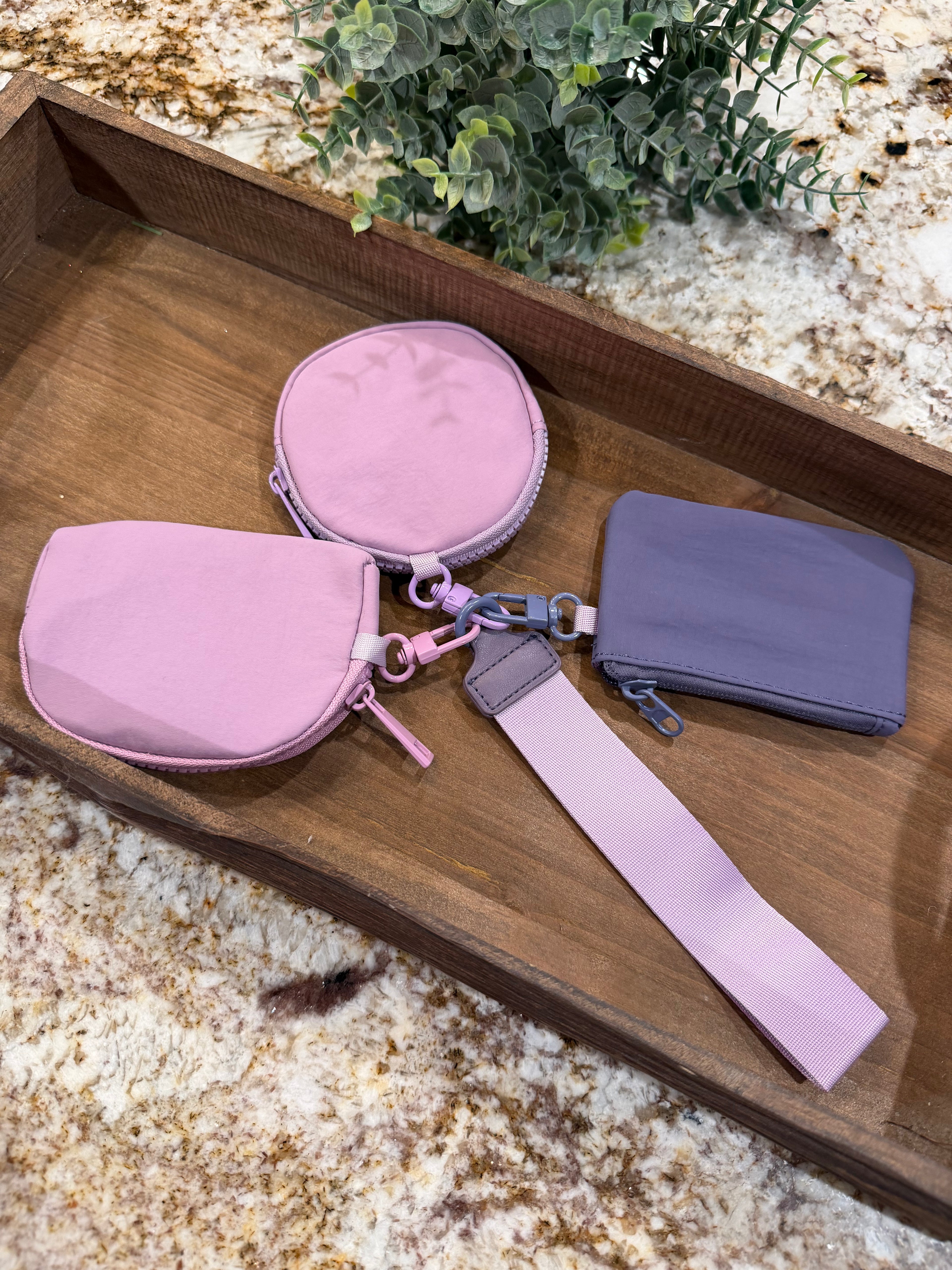 Wristlet 3 Zipper Pouch Keychain Plum