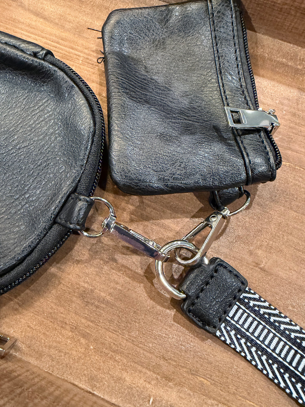Wristlet 2 Zipper Pouch Keychain Black