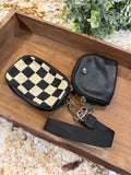 Wristlet 2 Zipper Pouch Keychain Black Checker