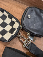 Wristlet 2 Zipper Pouch Keychain Black Checker