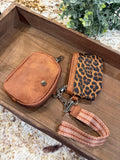 Wristlet 2 Zipper Pouch Keychain Brown Cheetah