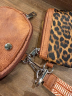 Wristlet 2 Zipper Pouch Keychain Brown Cheetah