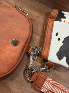 Wristlet 2 Zipper Pouch Keychain Brown Cow Print