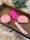 Wristlet 3 Zipper Pouch Keychain Pink